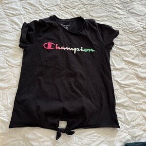 Champion Black Tee with Multicolor Logo